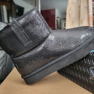 Black Sequin Ankle Boots